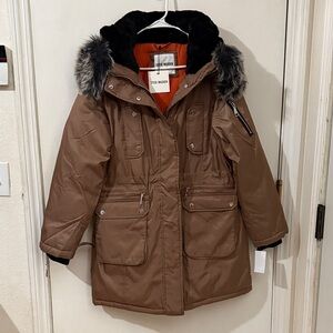 Steve Madden Tan Parka with Faux Fur Trim